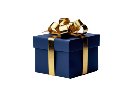 Dark Blue Christmas gift box, Dark Blue and gold gift box isolated PNG