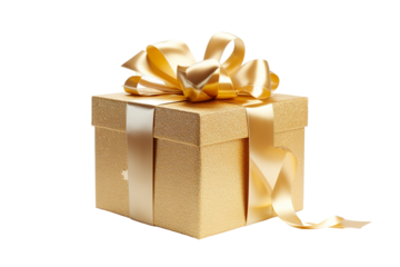 A Golden Christmas gift box isolated PNG