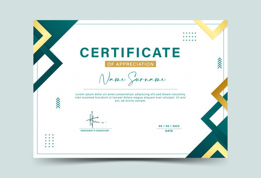 Dark green and gold geometric effect achievement certificate template Vector blank design. eps 10