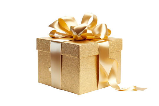 A Golden Christmas gift box isolated PNG