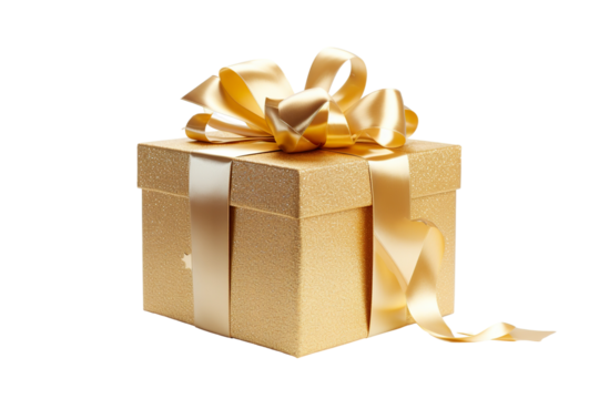 A Golden Christmas gift box isolated PNG