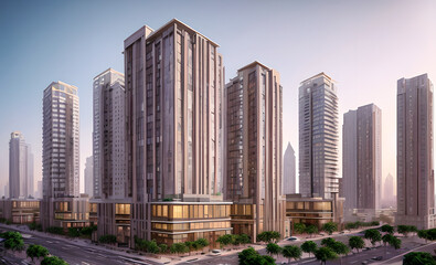Fototapeta premium Big city during the day, future style, Generative AI