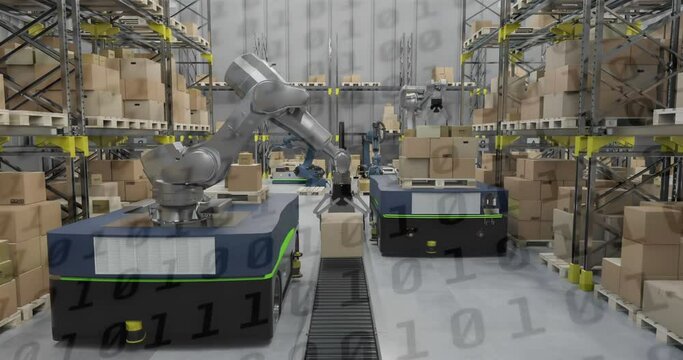 Animation of binary coding data processing over warehouse