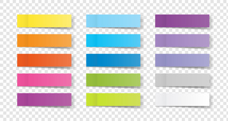 Collection of colorful note papers or post stickers or post notes with curled corner ready for your message on transparent background. vector design.