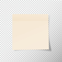 Collection of cream note papers or post stickers or post notes with curled corner ready for your message on transparent background. vector design.