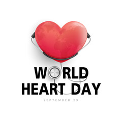 World heart day concept. stethoscope with heart shape, heartbeat line, heart wave sign, happy earth day, vector design.