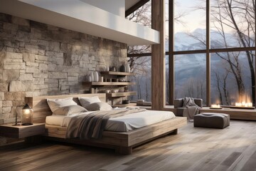 cozy master bedroom with light natural materials