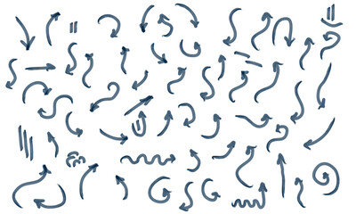 Isolated hand drawn arrows set on a white background.