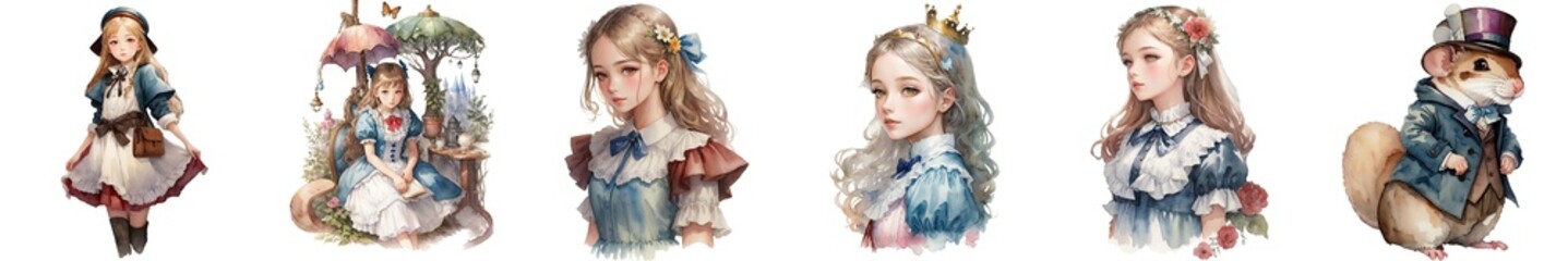 Watercolour Alice in Wonderland Character Bundle Clipart Alice Mouse