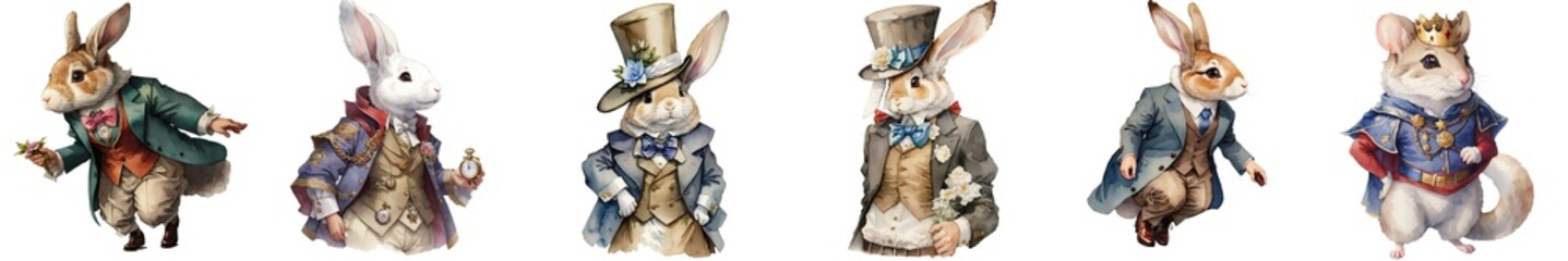 Watercolour Alice in Wonderland Character Bundle Clipart March Hare White Rabit
