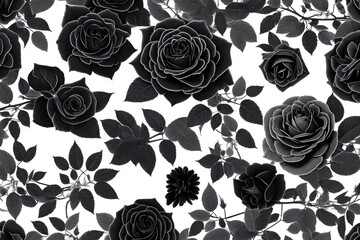 Black rose tree flowers on white isolated background close up
