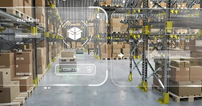 Animation of screens with data processing over warehouse