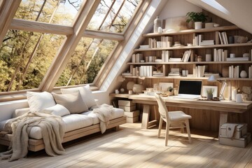 cozy scandinavian home study with light natural materials