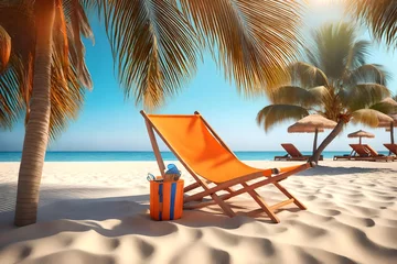 Tuinposter Afdaling naar het strand chairs on the beach on a sandy beach