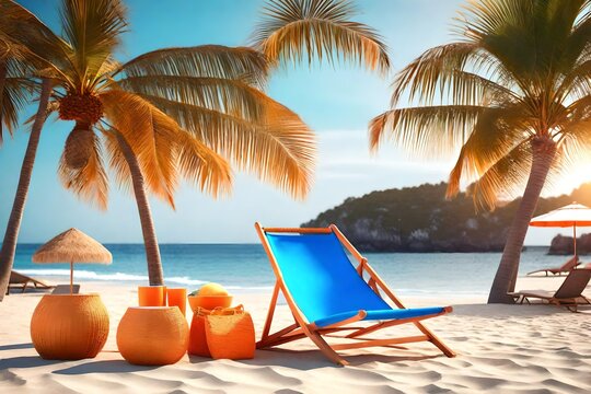 beach with coconut palm trees  In Beach In Tropical Island generated by AI technology