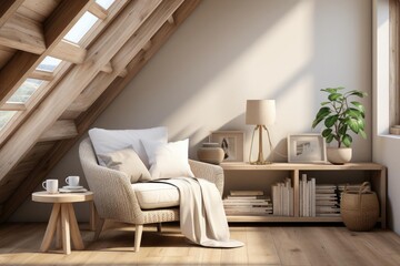 cozy scandinavian upstairs landing with light natural materials