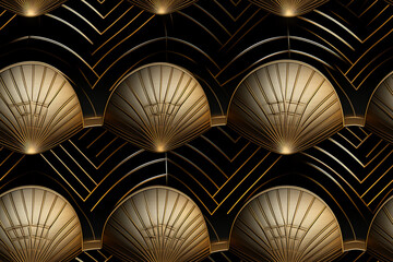 art deco ornamental seashell architectural interior background wall texture pattern seamless