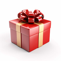 Christmas gift box isolated on white background, gold ribbon