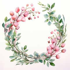 Fototapeta premium Wedding floral composition, watercolor eucalyptus greenery arrangement isolated white. Generative AI