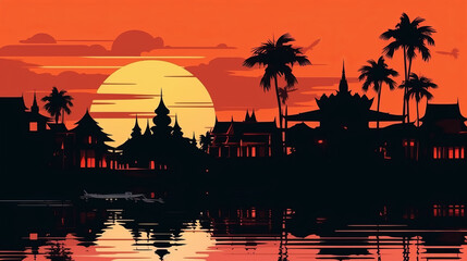 Scene silhouette of famous place in Thailand vector generative ai