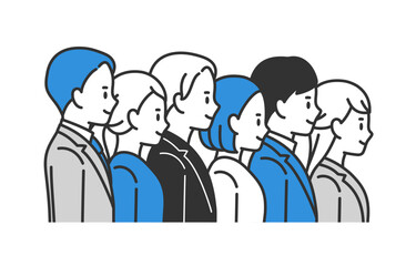 右を向いて並ぶビジネスパーソン男女のセット【人物ベクターイラスト素材】