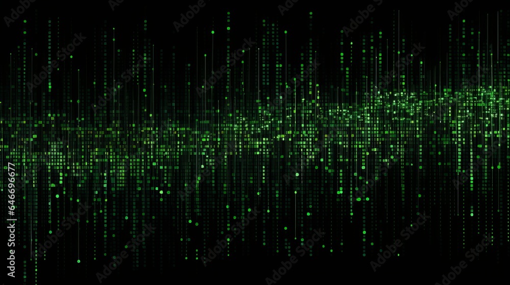 Poster Green digital binary data on computer screen background. Matrix style
