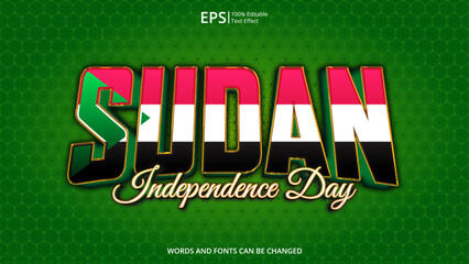 sudan editable text effect with sudan flag pattern concept design vector illustration suitable for poster design on holiday, feast day or national independence day on sudan
