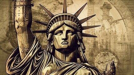 statue of liberty, freedom monument, liberty sculpture, lady liberty, iconic statue, symbol of freedom, colossal landmark, monumental structure, national symbol, New York generative ai