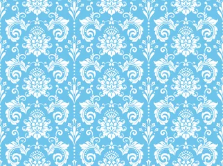 Foto op Plexiglas Floral pattern. Vintage wallpaper in the Baroque style. Seamless vector background. White and blue ornament for fabric, wallpaper, packaging. Ornate Damask flower ornament © ELENA