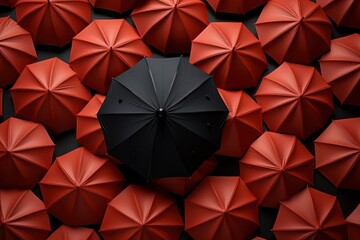 Black Umbrella surrounding small red umbrella, Abstract symbol generative with ai