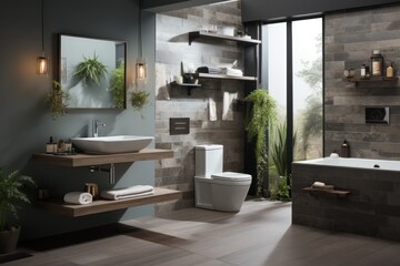 Fototapeta na wymiar Toilet interior design, Generate with Ai.