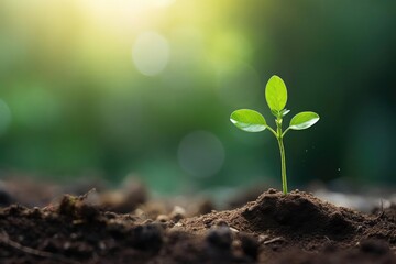 single deep green plant growing on its own in rich soil