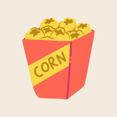 Cute popcorn doodle icon illustration