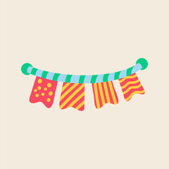 Cute striped party flags, circus doodle illustration