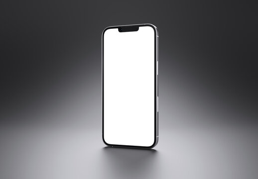 PARIS - France - March 15, 2023: Newly released Apple smartphone, Iphone 14 pro. Silver color realistic 3d rendering, front screen mobile mockup with shadow and reflection on black