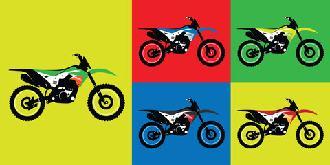 Illustration set of motocross vector or  off-road motorcycle racing, in various color for logo, sticker or t-shirt design.