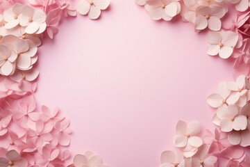 Hydrangea flower frame on pink background, conveying love on special days