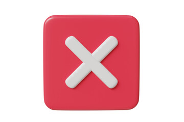 Obraz premium 3d check wrong alert icon on white background. negative check list button choice for false, correct, tick, problem, 3d alert fail for web element and graphic. emergency icon 3D rendering illustration.