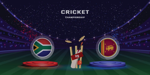 Fototapeta premium Cricket match concept champions league with participant countries batsman helmets and stadium background