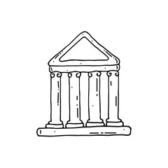 Classical architecture building with columns. Antique architecture of ancient Greece. Doodle. Vector illustration. Hand drawn. Ounline.