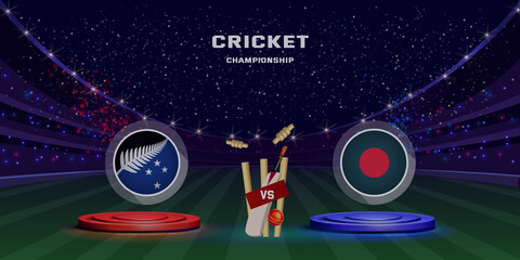 Cricket match concept champions league with participant countries batsman helmets and stadium background