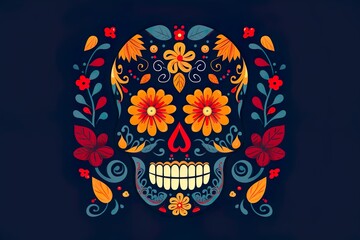 Dia de muertos celebration background Day of the dead composition Frame with skull and flowers  
