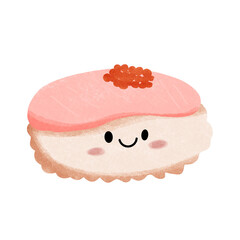 Sketch drawn vector illustration of sushi rolls set and chopsticks in motion against monochrome orange background. Cafe poster, signboard, asian cuisine menu decoration, ad banner design