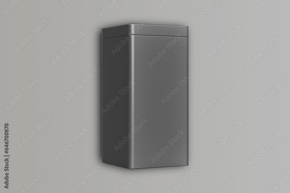 Poster blank square tin box food container for packaging design mockup isolated on background. tea or coffe