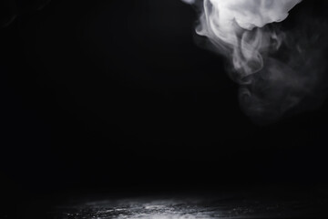 White clouds of vapor smoke are isolated on a black background. overlay