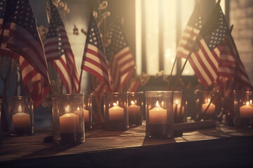 Hot candles and American flags. 