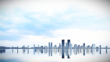 Blue Sky and Cityscape Background,3D Rendering with Reflection Ground