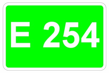 Illustration eines Europastraßenschildes der E 254 in Europa