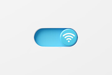 Wi-Fi on button. Wireless internet connection. On and off toggle switch button with wifi symbol.
