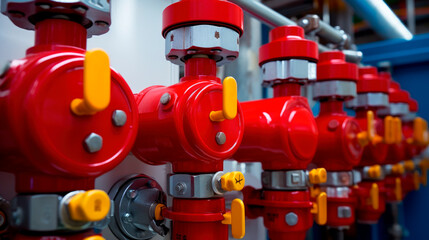 Close up of pipelines and valves, bright colors
